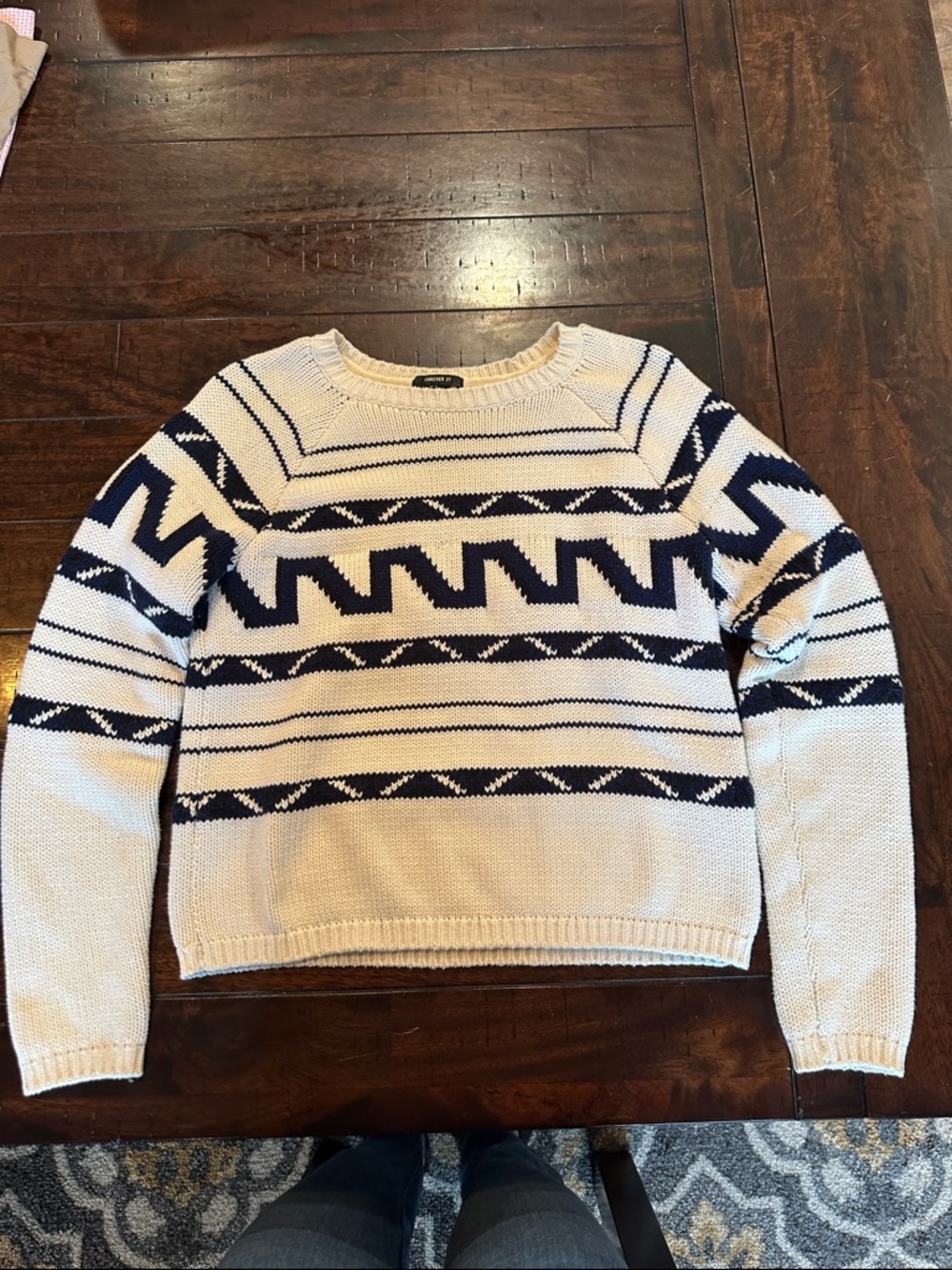 Forever 21 Cream Knit Sweater with Black Label
